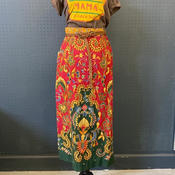 Vintage 70s paisley floral cotton maxi skirt - Picture 1 of 4